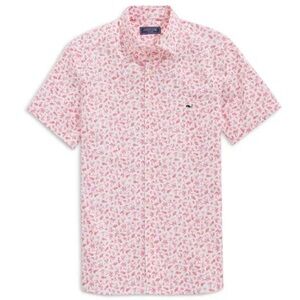 NWT Vineyard Vines Harbour Toss Printed Short Sleeve Red White Shirt Size Medium